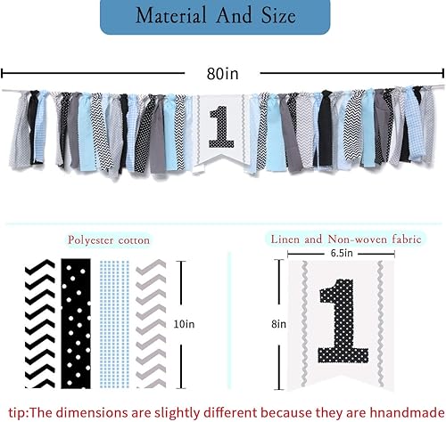 Miniatura 8 de WAOUH Cartel de primer cumpleaños para silla de bebé, decoración de fiesta de primer cumpleaños para guirnalda de tela con lazo de trapo, accesorios
