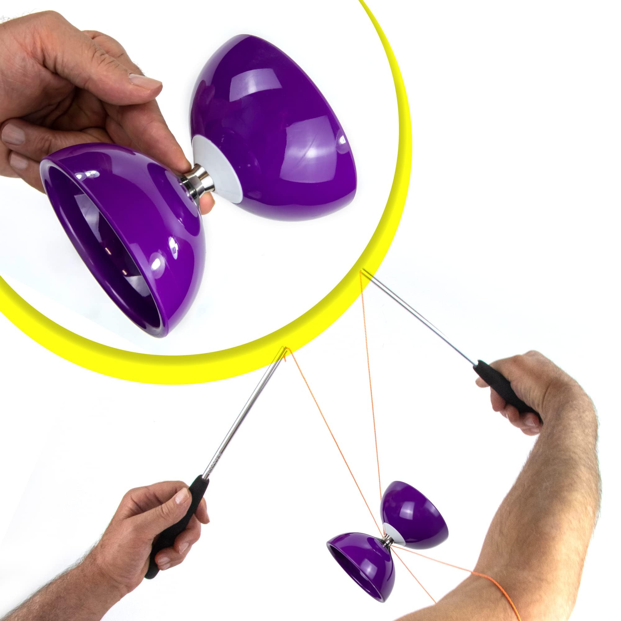 Juggle Dream Carousel Diabolo Jonglage Set - Essieu Triple Roulement à Billes + des Baguettes en Aluminium, et Vidéo d'apprentissage en Ligne (Violet)