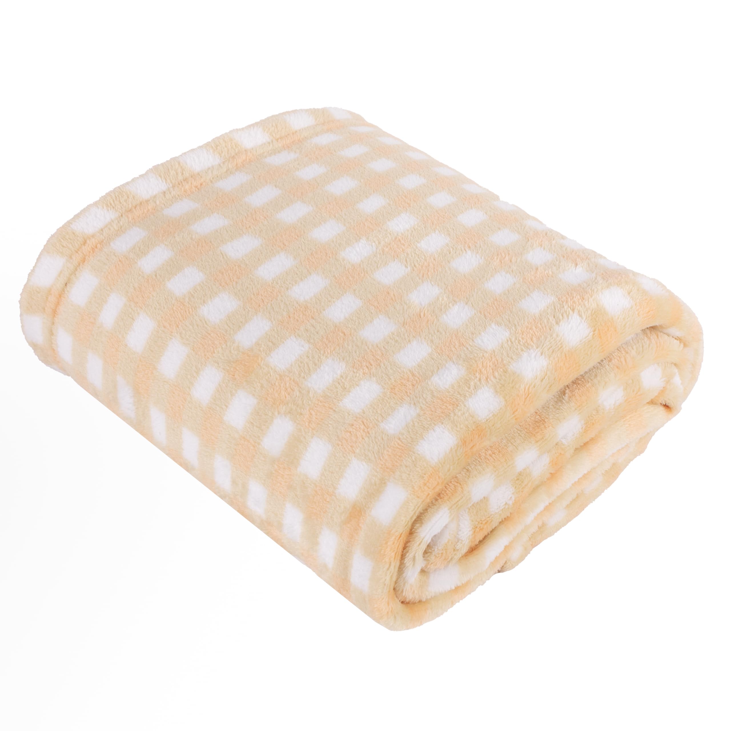 furn. Gingham Throw – Soft Fleece Checked Print Blanket (Yellow – 130x150cm)
