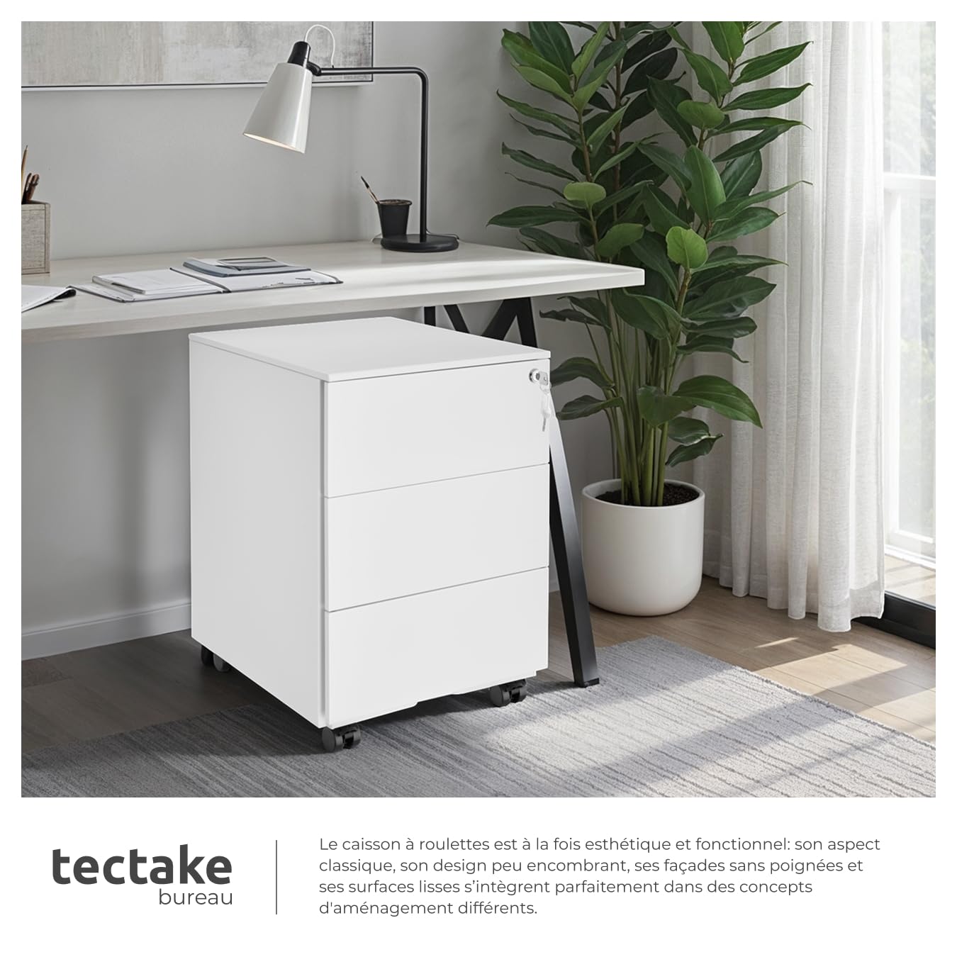 tectake® Caisson Bureau Meuble de Rangement Armoire de Bureau métallique Industriel 39x45x55 cm Verrouillable Meuble tiroir Rangement Bureau avec 3 Tiroirs pour Rangement Papier administratif