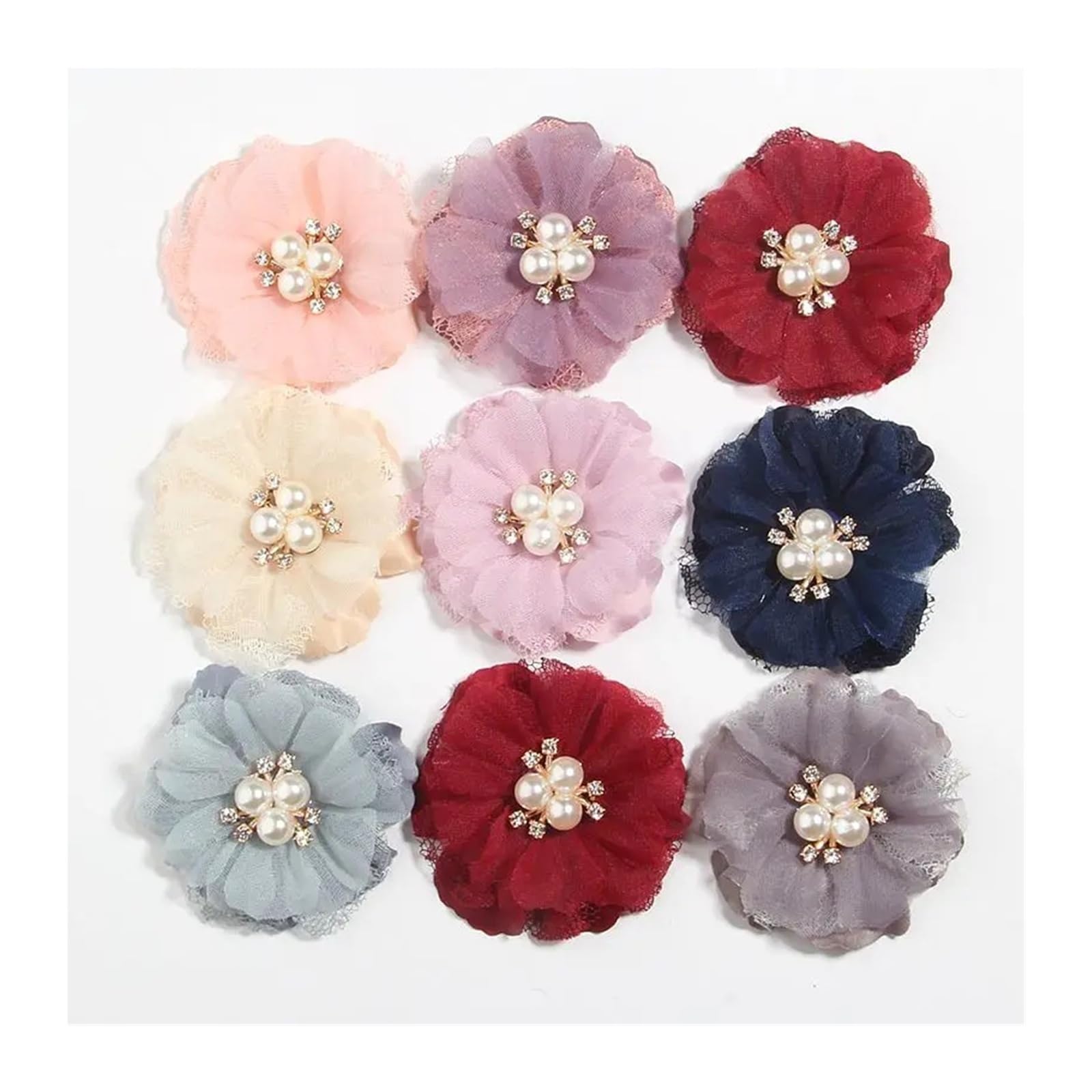 Fiori di Stoffa 6,5 cm perla rete garza chiffon artificiale fiore pizzo trim patch applique tessuto abito da sposa fiori fai te capelli(MULTI,200Pcs)