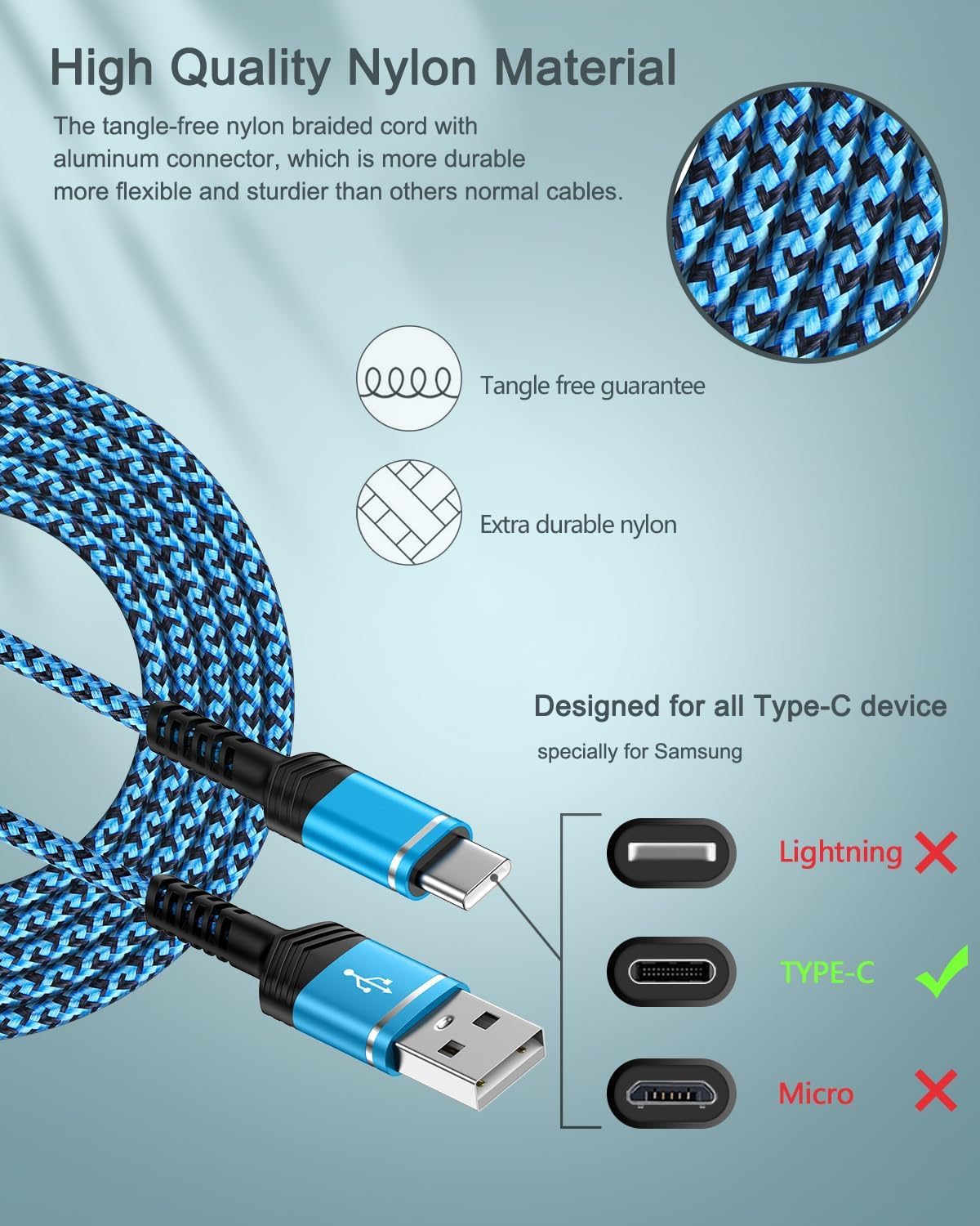 Confezione da 2 cavi da USB A a USB C, cavo di ricarica rapida in nylon intrecciato, cavo di ricarica di tipo C per iPhone 17e/17Pro/Air/16e/16/16Pro/15/15Pro, Samsung Galaxy S26/S25/S24/S23/S22
