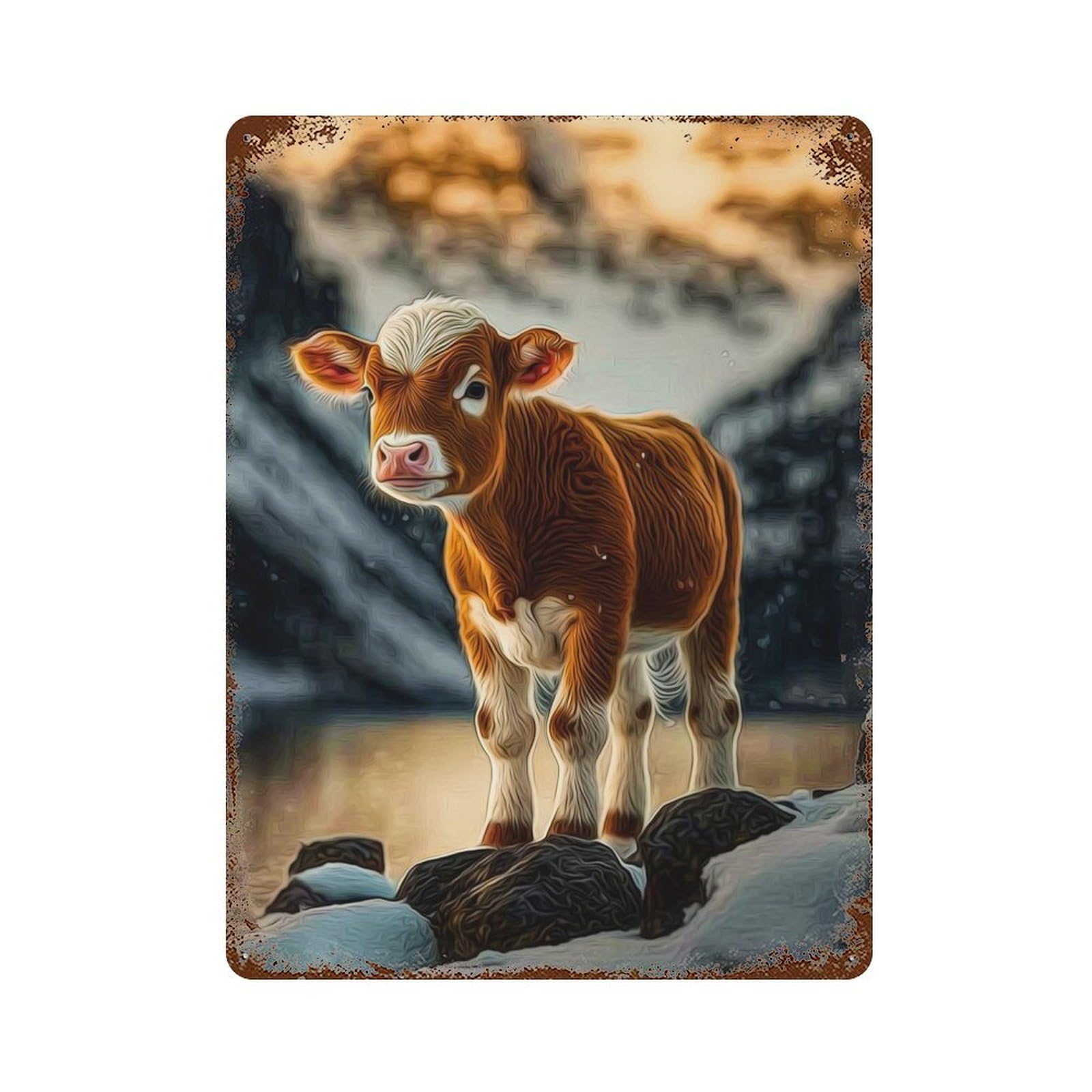 Cow Rustic Tin Plaque 15.7"x11.8", for Living Room, Hallway And Home Decor, Decorative Metal Wall Art