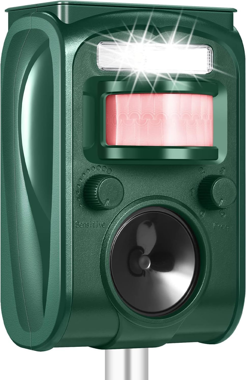 Motion Activated Animal Repellent Outdoor for Night, Solar Powered Ultrasonic Repeller with LED Strobe Light, IP66 Waterproof, for Yard Garden, Keeps Away Cats, Raccoons, Squirrels, Dogs