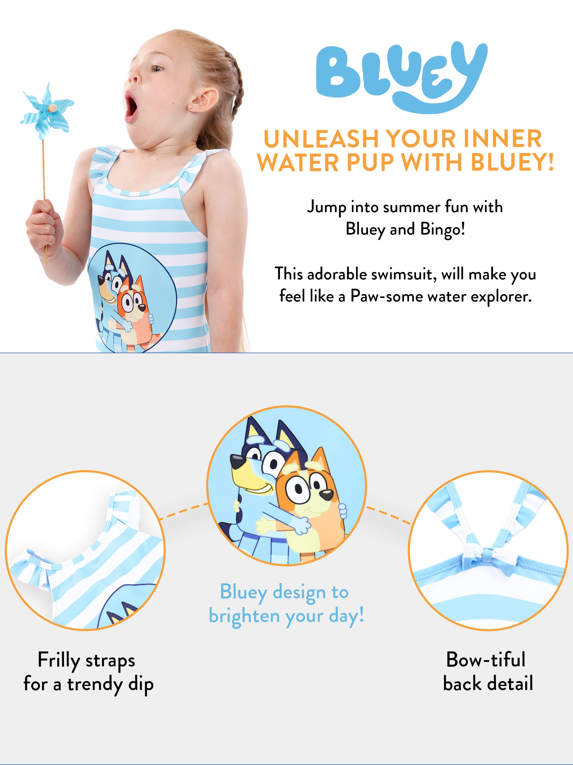 Bluey Traje de baño niñas | Traje de baño Bingo | Azul | Edades de 18 Meses a 8 años | Merchandising Oficial