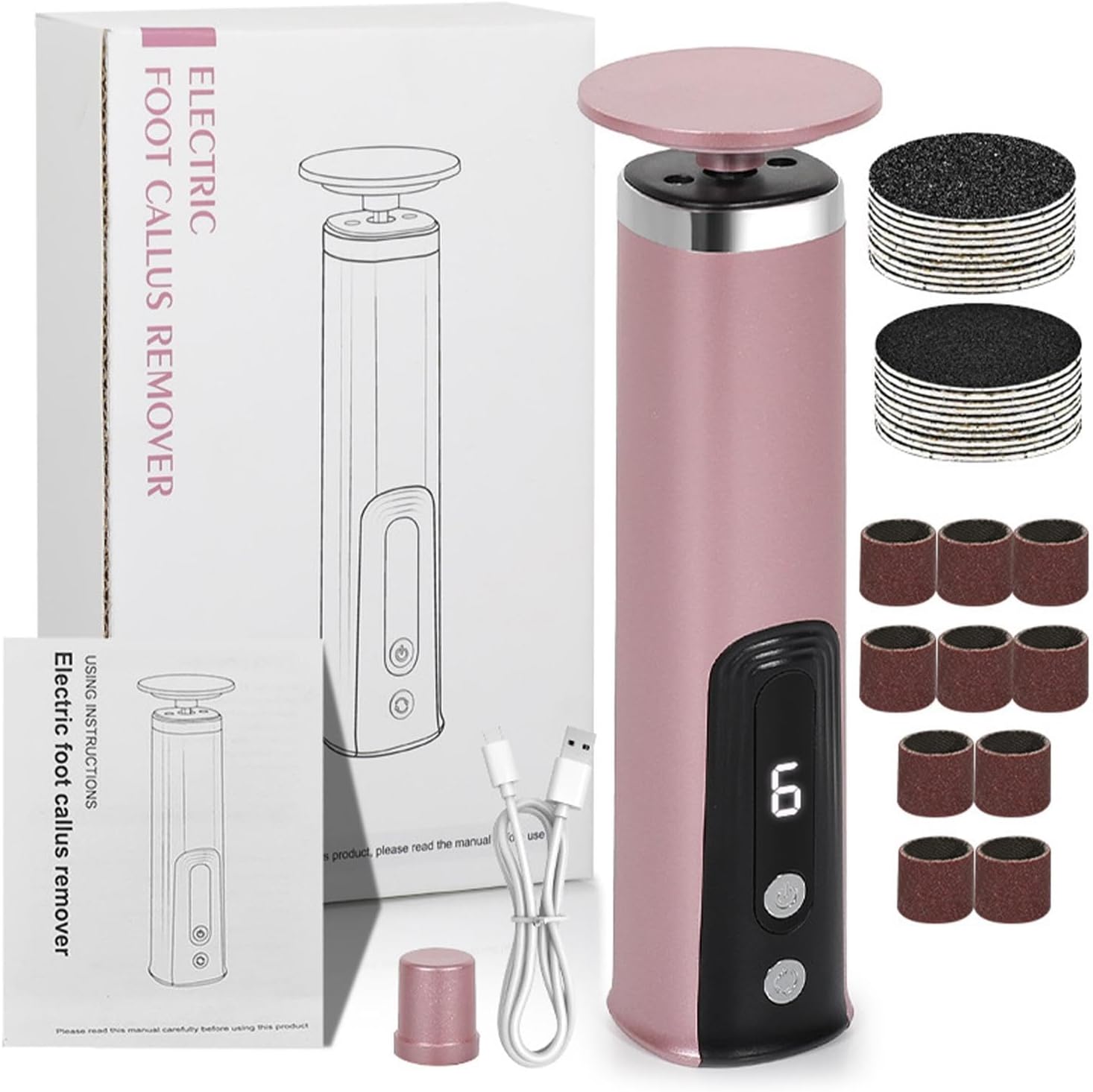 Electric Callus Remover for Feet, 2-in-1 Electric Foot Callus Remover with Sandpaper Discs and Grinding Heads, Foot Filer Dead Skin Scrubber for Women Men