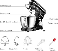 Vista 2 de Kitchen Stand Mixer, 6.5 Quart, 6 Speed Tilt-Head Kitchen Mixer, Electric Food Mixer with Dough Hook, Wire Whip, Beater, Black