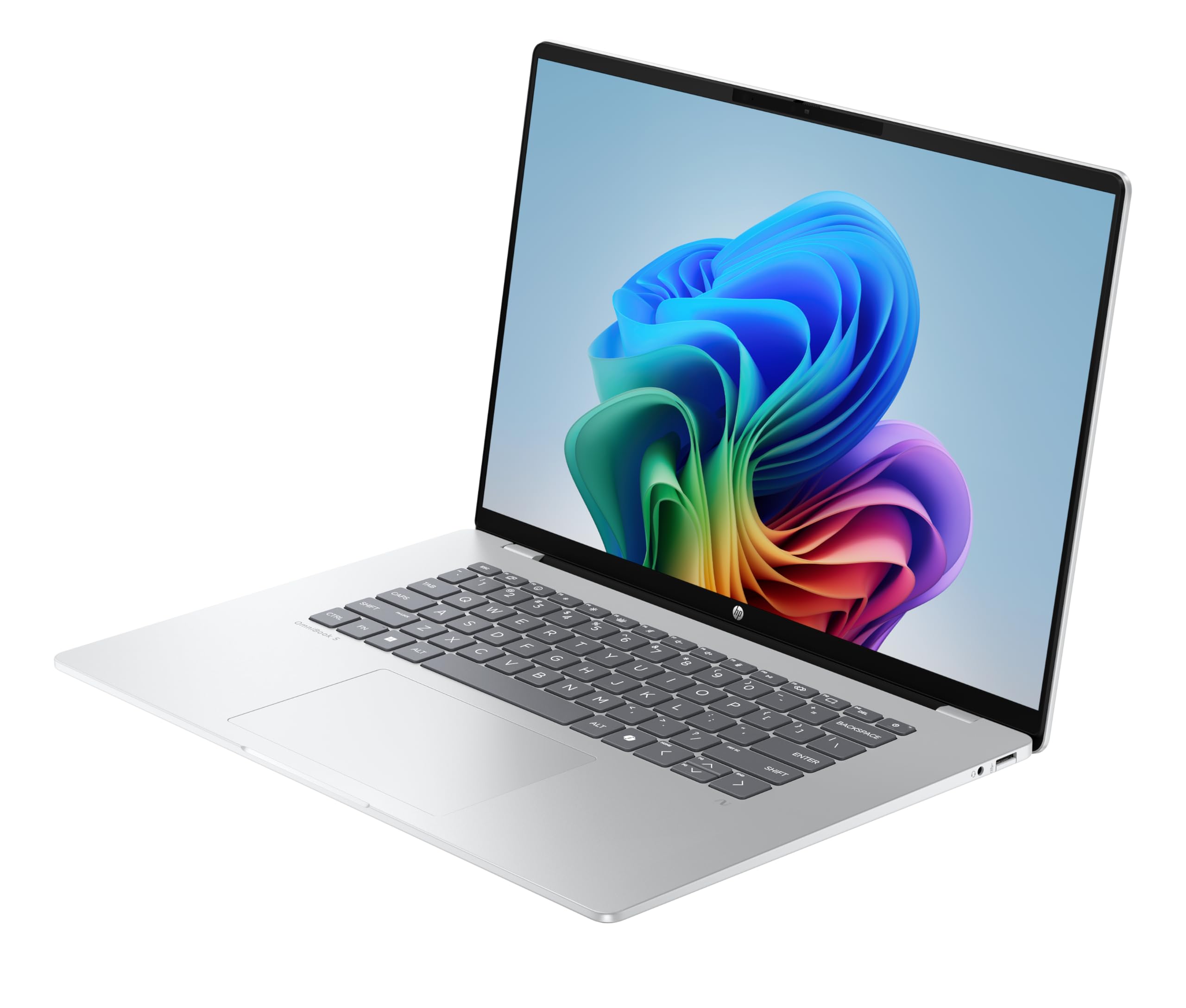 HP OmniBook 5 Next Gen AI Laptop PC, 16 Zoll 2K OLED Touch, Snapdragon X1-26-100 Prozessor (45 NPU-Tops), 16 GB LPDDR5x RAM, 512 GB PCIe SSD, Qualcomm Adreno GPU, Windows 11 Home, QWERTZ, Silber