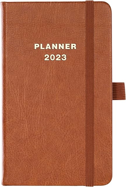Pocket Diary 2023 - Week to View Diary from January 2023 - December 2023, A6 Diary with Inner Pocket, Brown Leather Cover