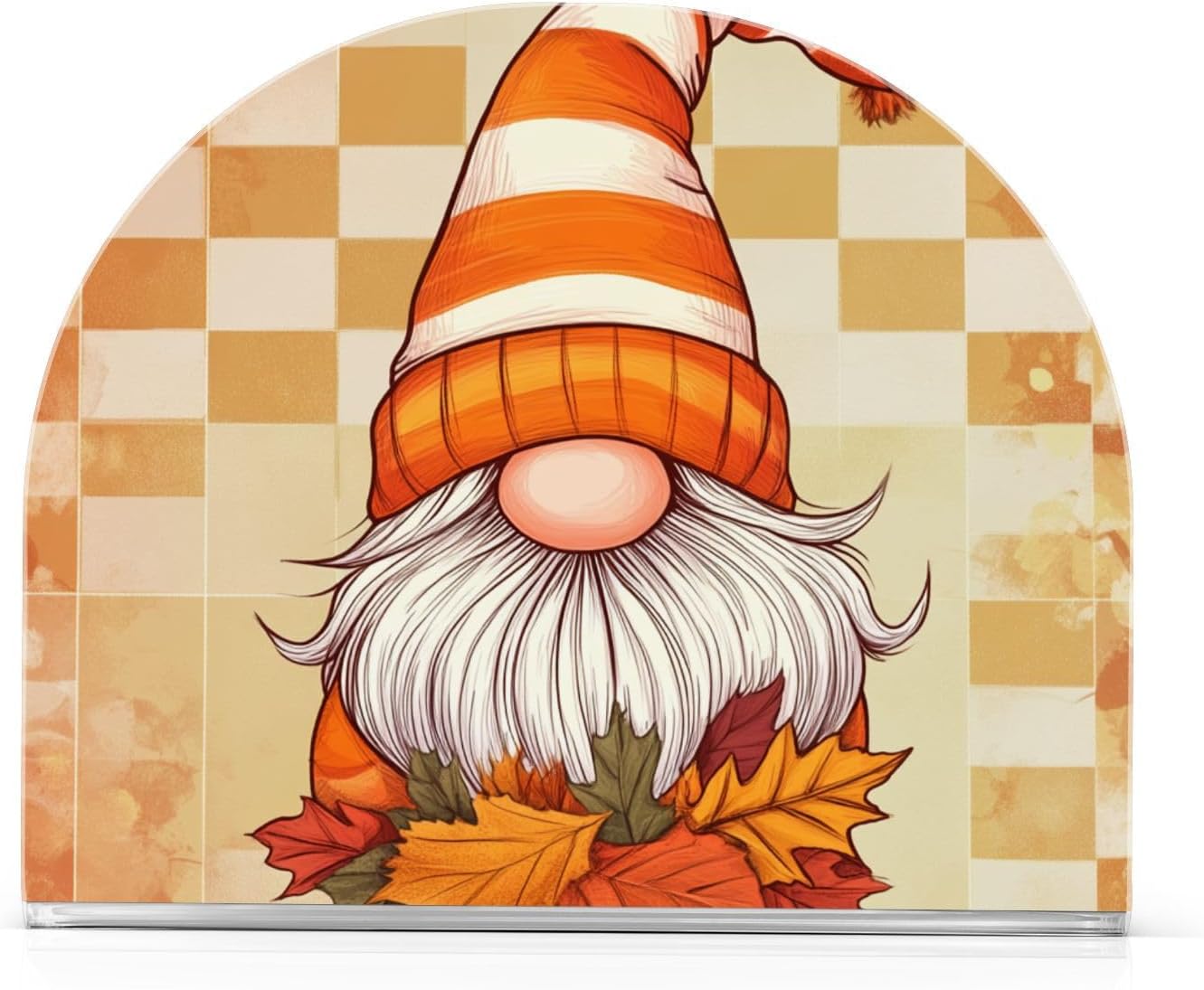 Fustylead Rustic Fall Gnome Maple Leafs Plaid Napkin Holder for Table Acrylic Vertical Napkin Holders for Paper Napkins Decor Napkin Dispenser for Home Party Dining Cocktail Kitchen Accessories