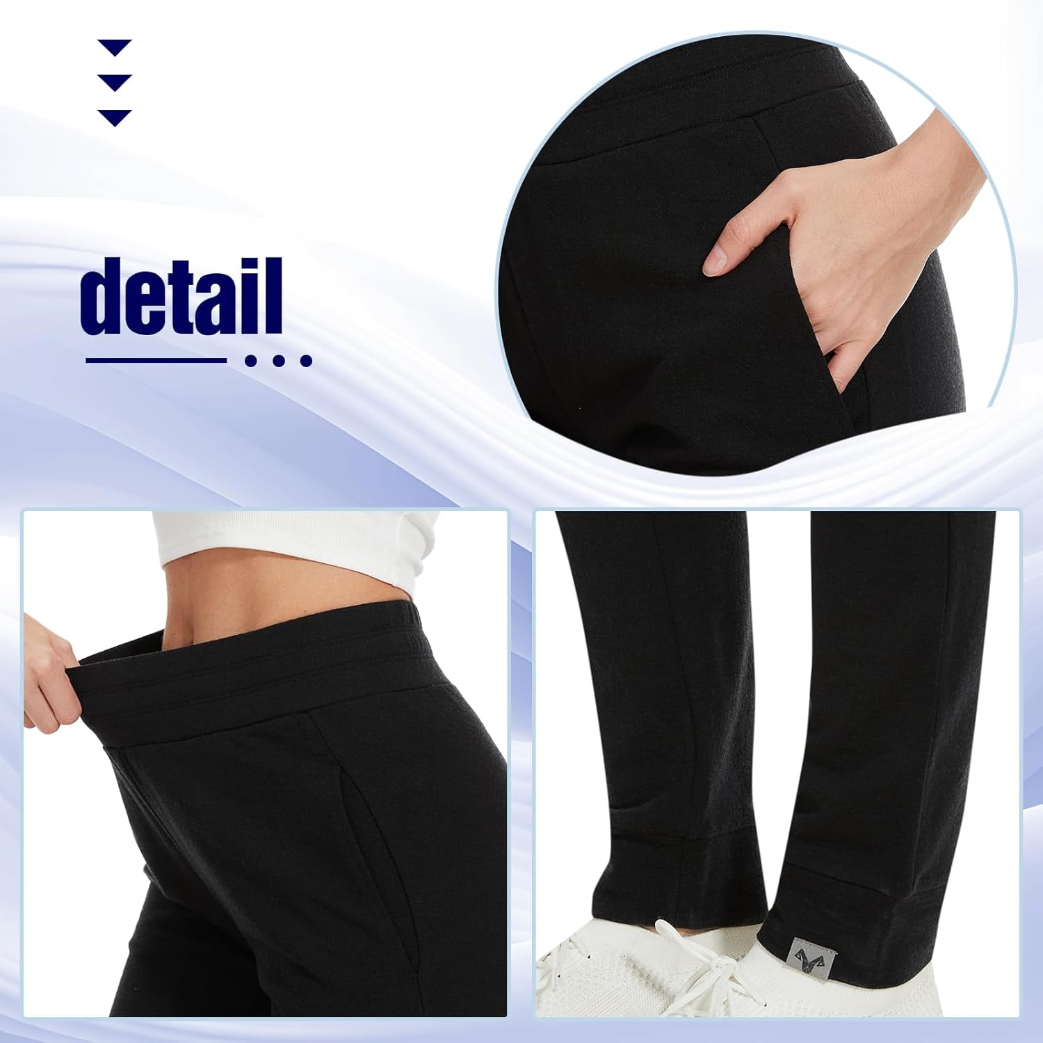 MERINNOVATION Women's Joggers with Pockets - 100% Merino Wool Sweatpants Midweight Wicking Thermal Pants for Running Hiking - Image 3