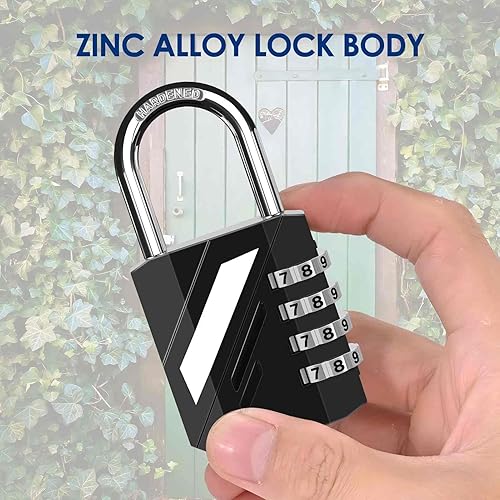 Miniatura 2 de Candado de combinación de 4 dígitos, metal resistente, cerraduras de aleación para exteriores con grillete de acero endurecido, candados grandes