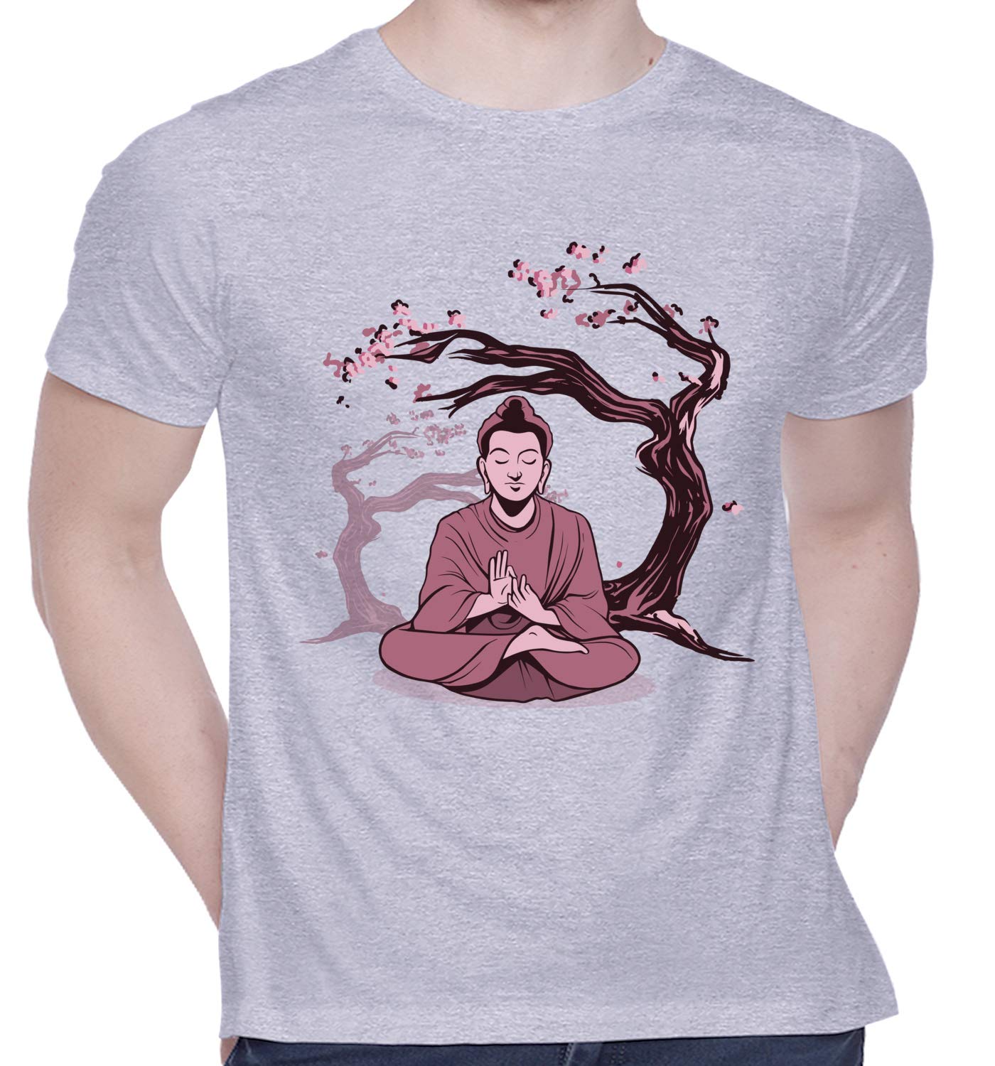 CreativiTGraphic Printed T-Shirt for Unisex Buddha-Sakura-Cherry Tshirt | Casual Half Sleeve Round Neck T-Shirt | 100% Cotton | D00506-47