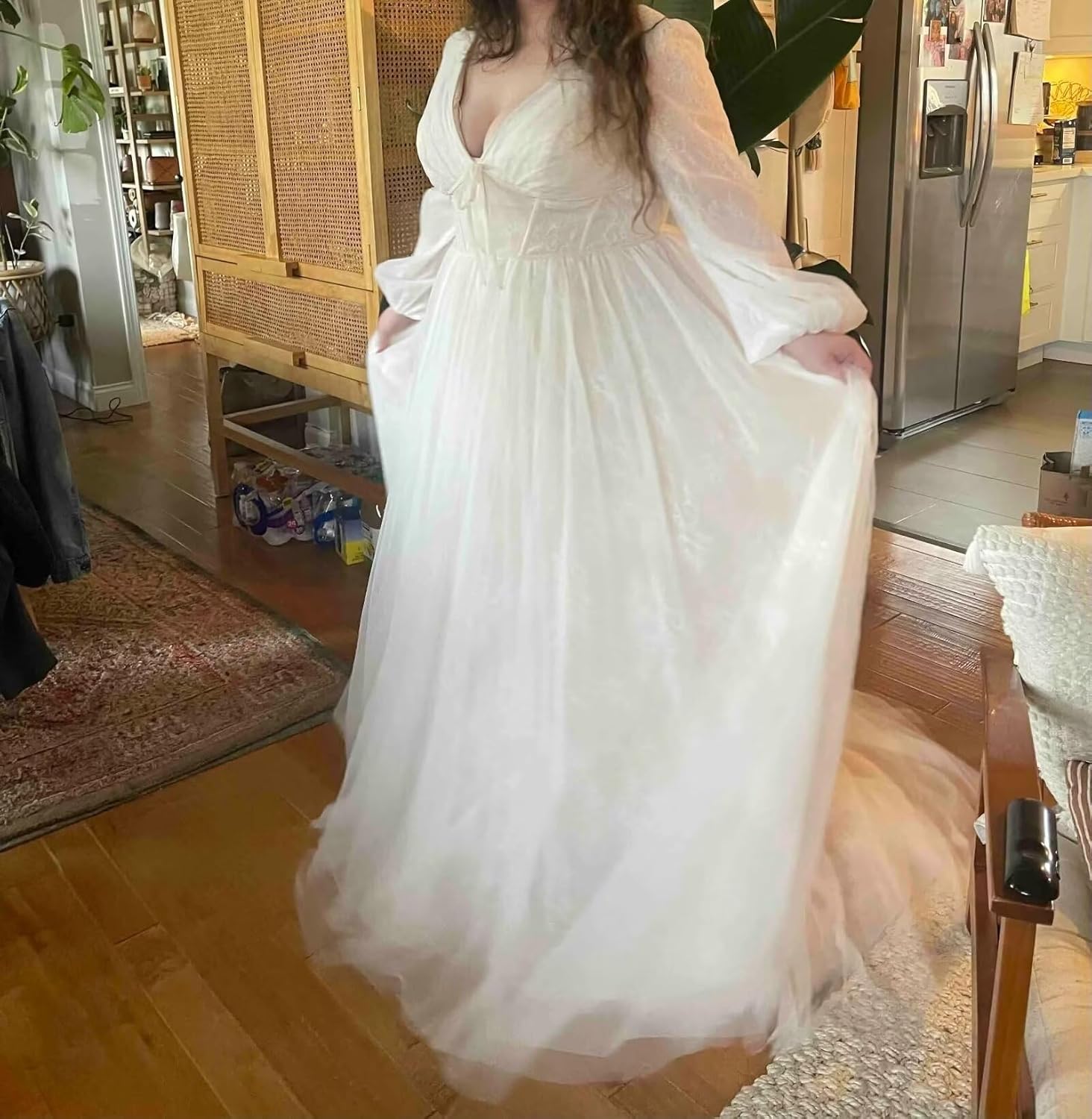 Smileven Women's Long Wedding Dresses for Bride 2025 Lace Long Sleeve Formal Bridal Gowns with Slit