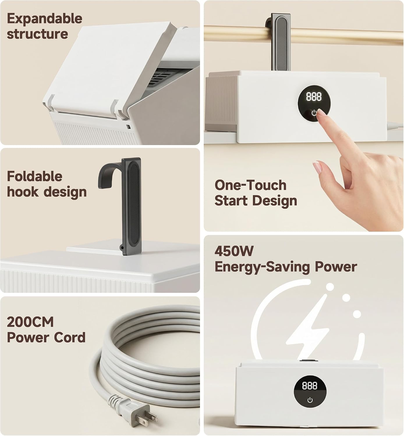 Portable Clothes Dryer, 450W Mini Dryer with UV Light for Apartment, Travel, apartmen,RV - Fast Drying, Foldable, Quiet, Energy Efficient