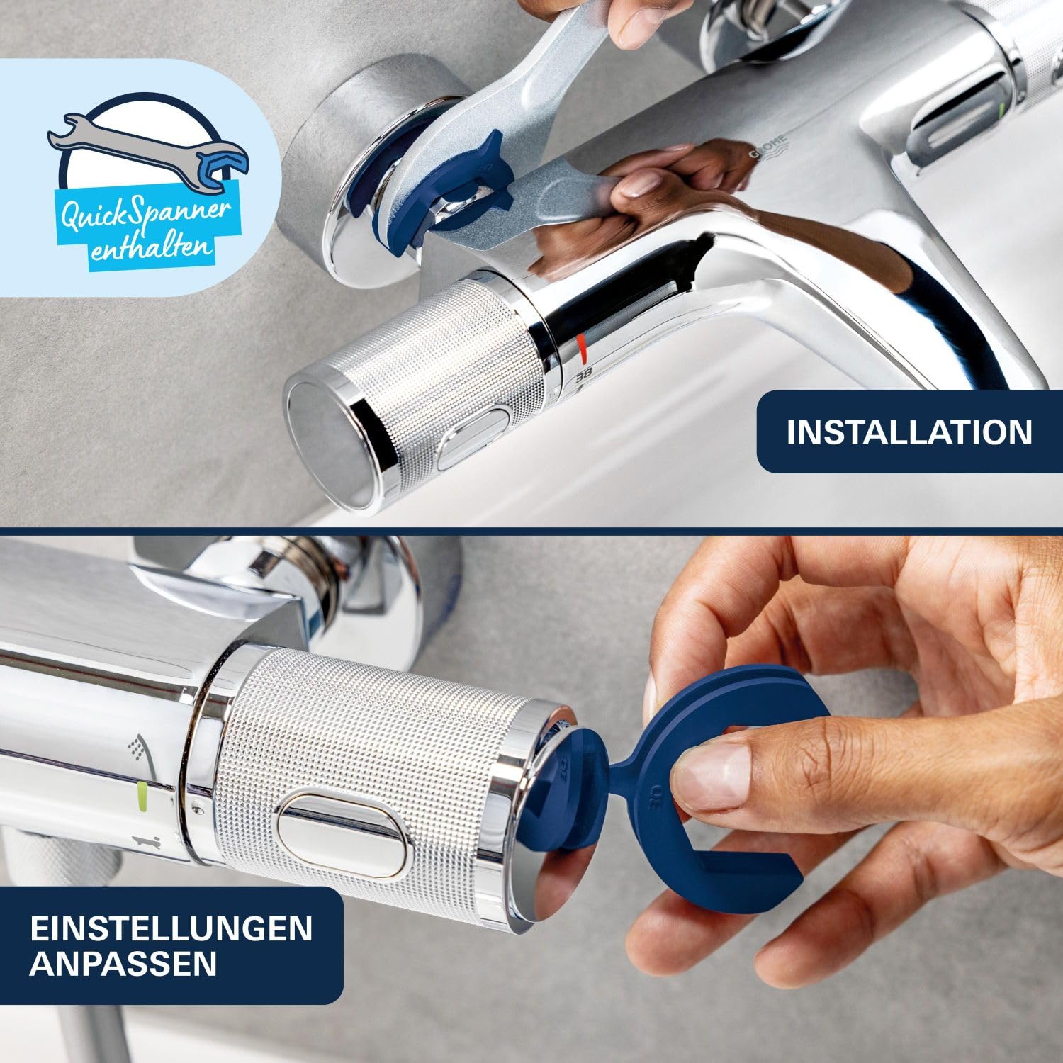 GROHE Precision Flow, Duscharmatur wassersparend (Thermostat hält Temperatur konstant, Verbrühschutz bei 38°C, Mischbatterie mit Wasserspartaste für die Dusche, mit 3in1 Werkzeug), chrom, 34840000