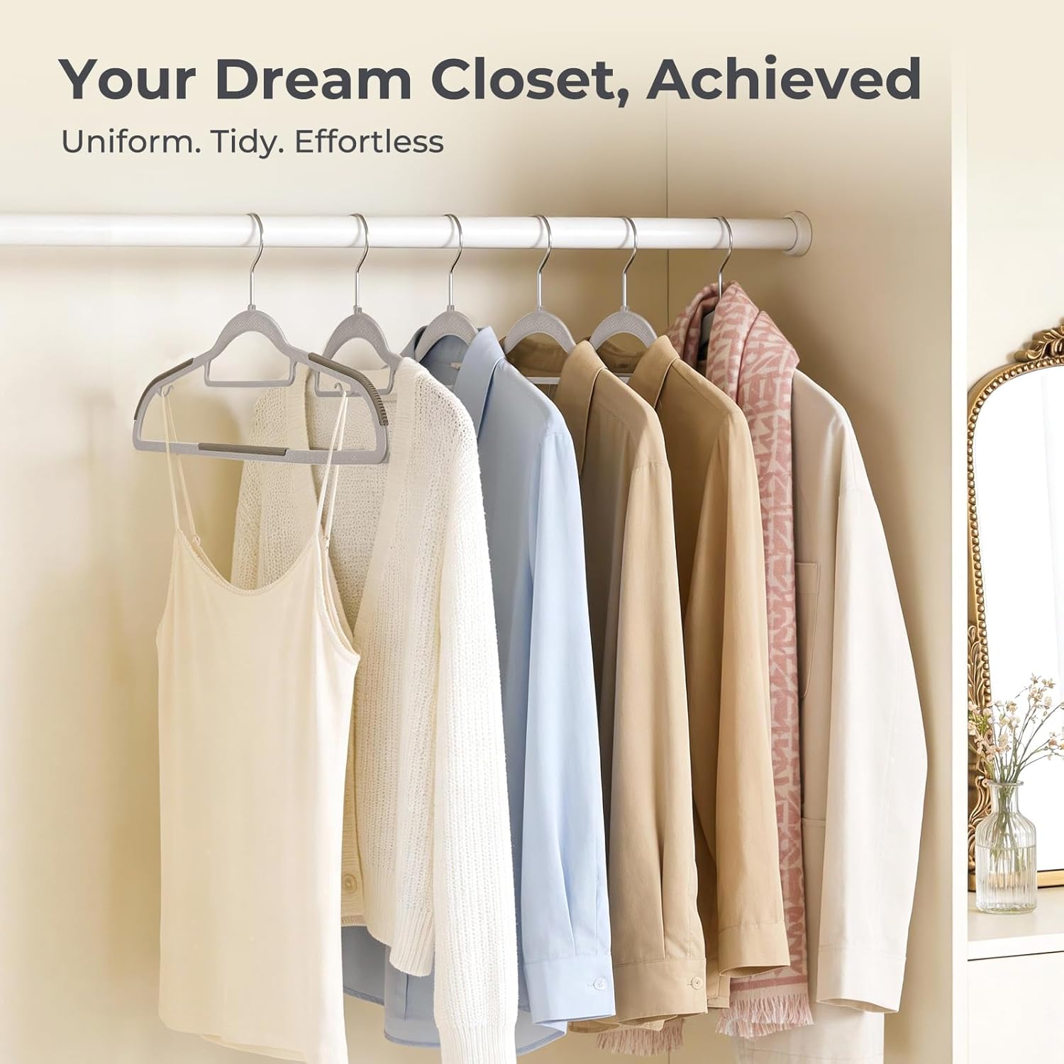 HOUSE DAY Plastic Hangers 50 Pack, Grey Plastic Clothes Hangers Non Slip with Rubber Grip, Heavy Duty Hanger with 360° Swivel Metal Hook, Ultra Thin Hangers Space Saving for Closet Organizer - Image 8