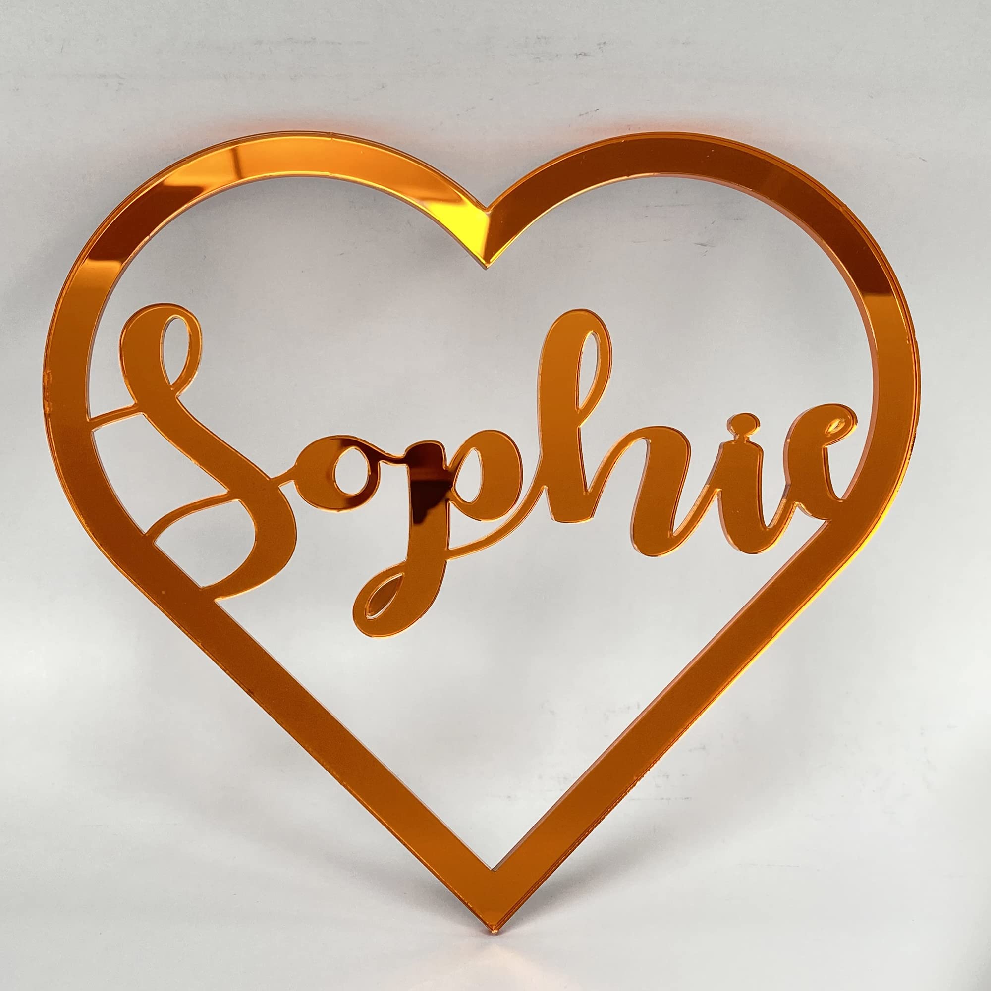 Personalised Any Name Text Wooden Colour Hoop Acrylic Mirror Floral Wedding Wreath Hanging Door Sign Wall Decoration Plaque Heart (Orange Mirror, 25)