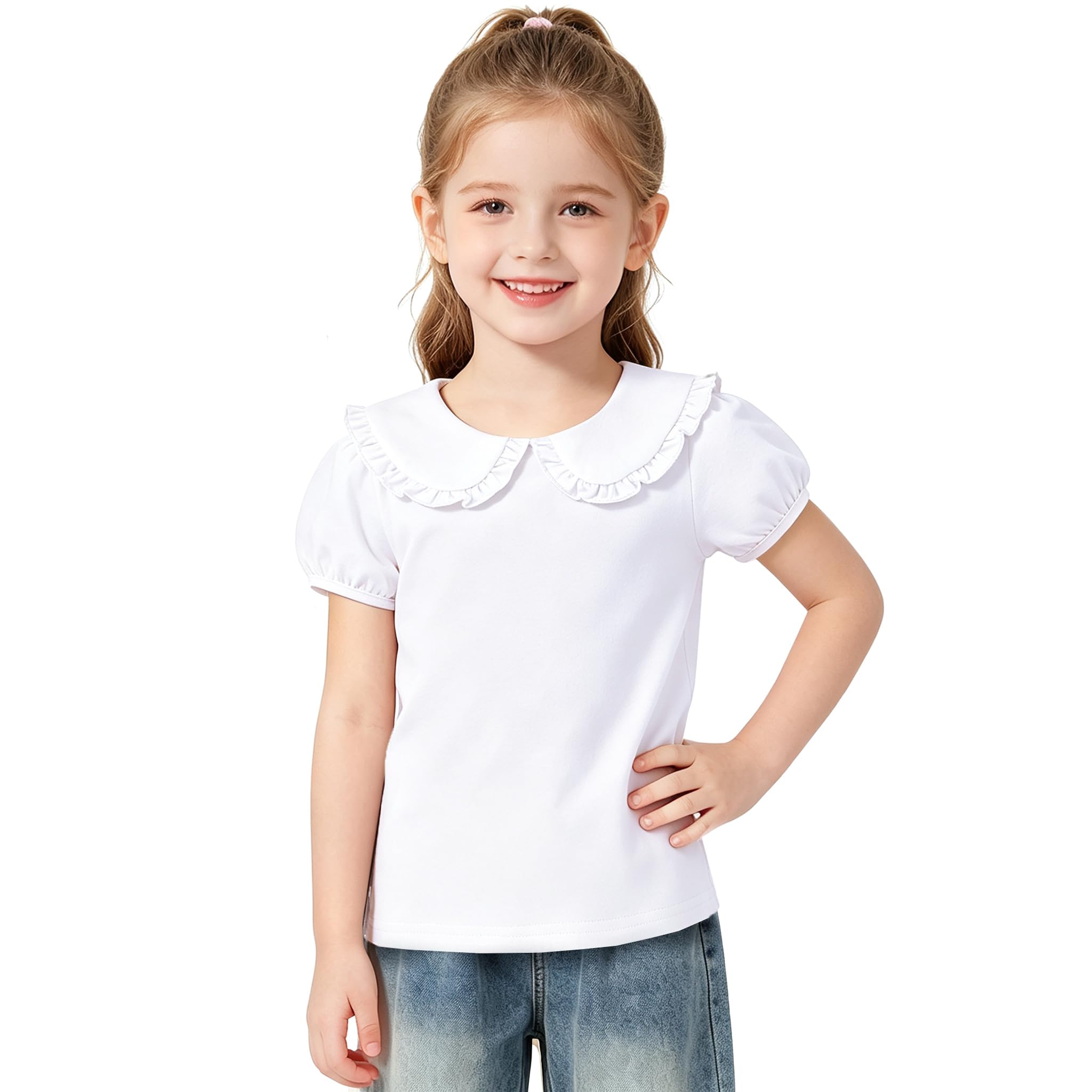 Magic Park 1-14Y Toddler Peter Pan Collar T-Shirt Girl Cotton Blouse