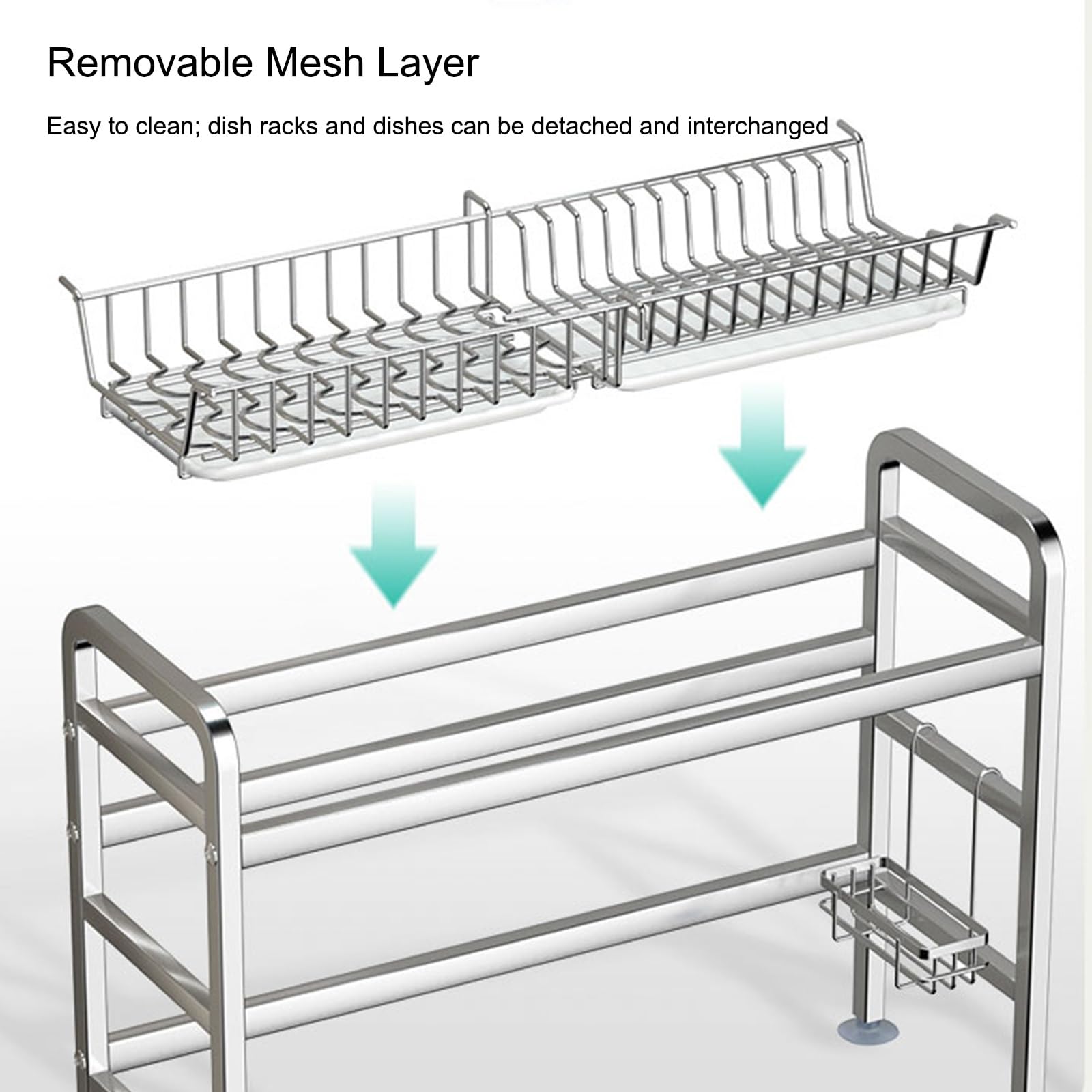 Abtropfgestell für Geschirr über der Spüle Abtropfgestell mit Besteck- und Küchenutensilienhaltern platzsparend für die Küchenarbeitsplatte Organizer über der Spüle (Silber 2 87 cm/34 3 Zoll)