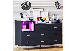 Unique Dressers for Bedroom, 8 Drawer Dresser with Charging Station and LED