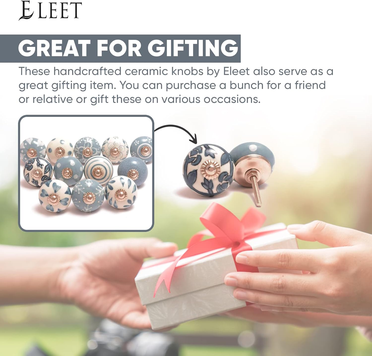 Eleet Assorted Ceramic Cabinet Knobs - Vintage Cabinet Cupboard Door & Drawer Pulls Chrome Hardware (Ceramic Knobs Set of 12, Grey & White)