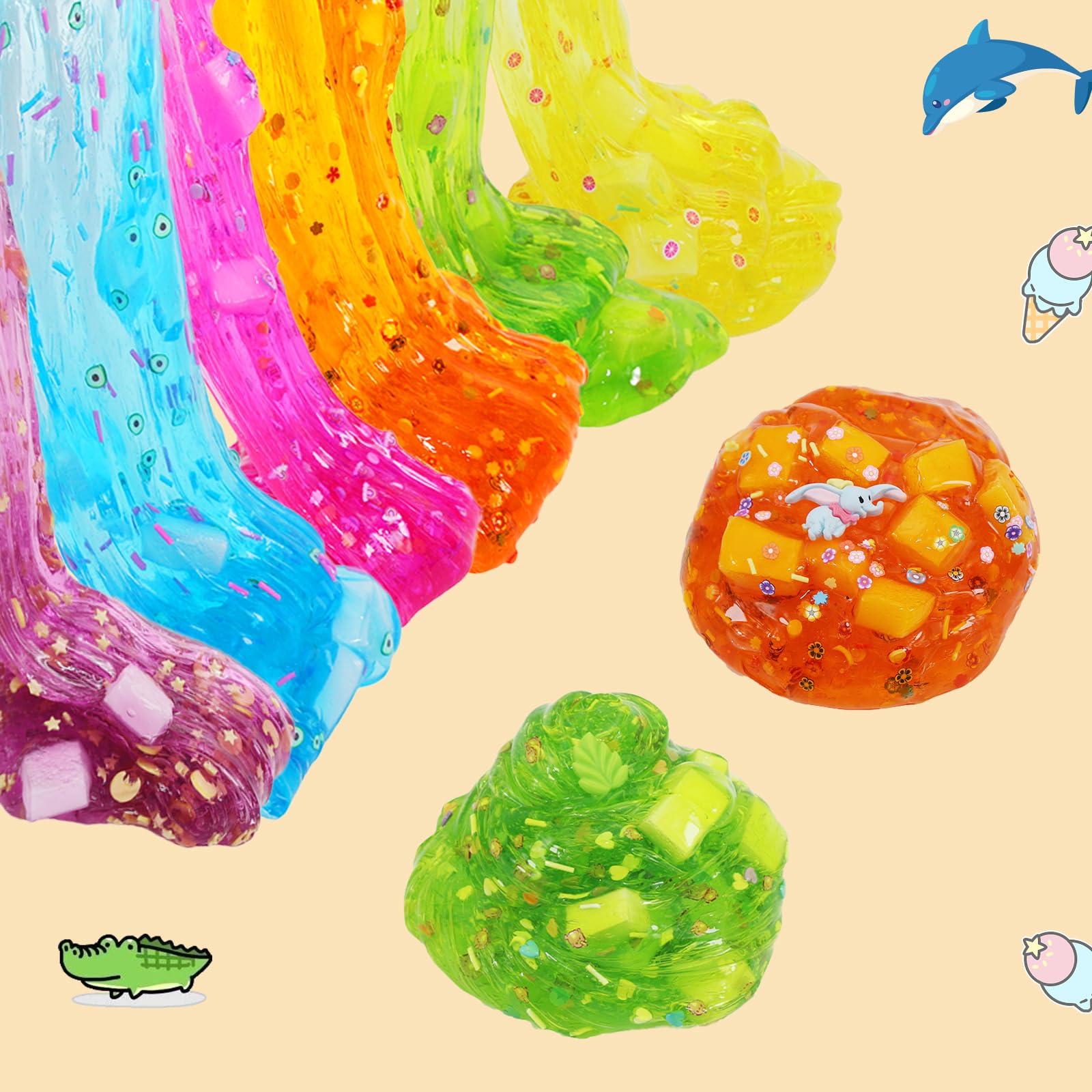 Ainiv Zestaw 6 sztuk Clear Slime, kolorowy, puszysty szlam dla dzieci, prezent na imprezę dla dzieci, urodziny, Wielkanoc, Boże Narodzenie, Nowy Rok, prezent dla dziewcząt i chłopców w wieku 6, 7, 8,