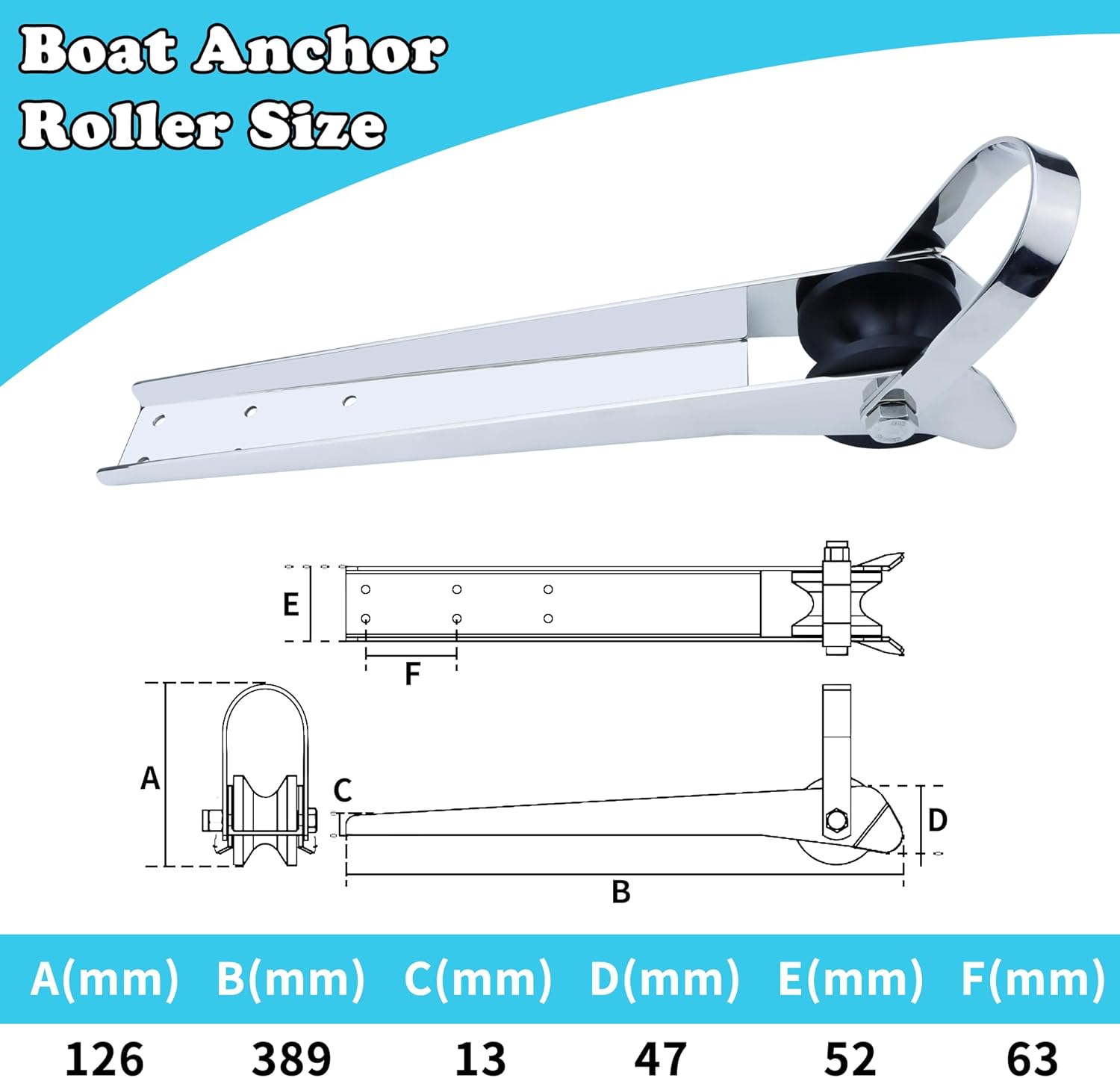 Marine Bow Anchor Roller Bracket 15", 316 Stainless Steel Heavy Duty Anchor Holder for Boat for Yacht Fishing Boat, Easy Install with Spared Roller (390“*52”)