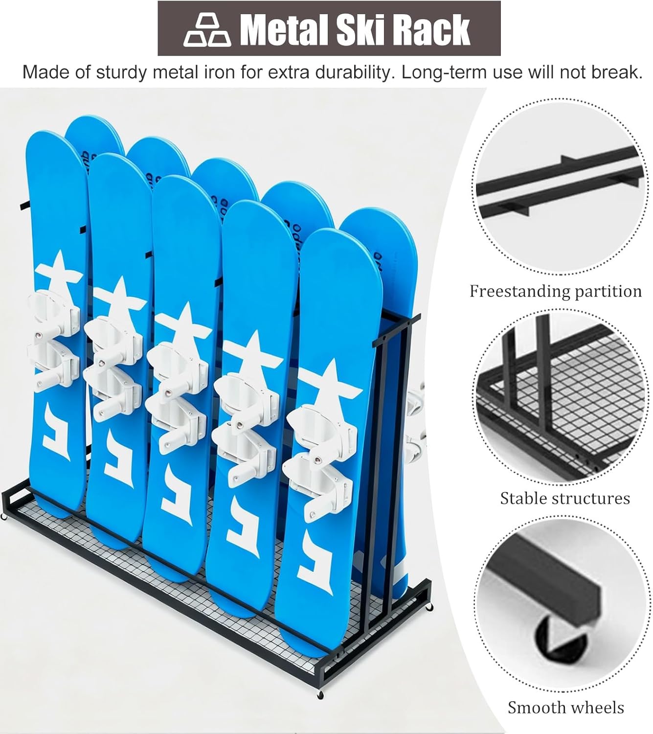 Freestanding Ski & Snowboard Storage Rack - Movable Organizer for Indoor Garage, Shop & Condo - Perfect Display Solution for Ski Gear and Snowboards