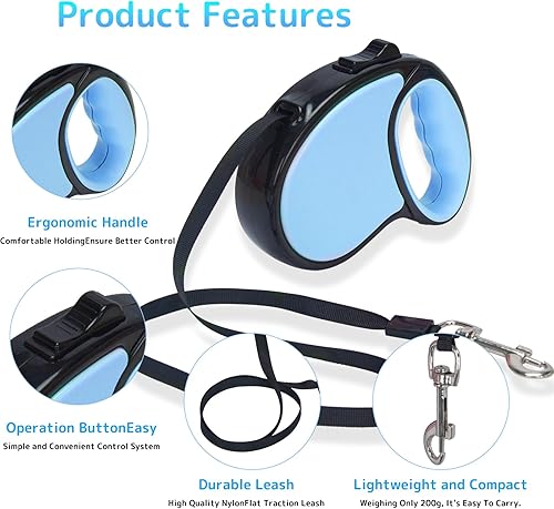 Miniatura 5 de Correa retráctil para perro, correa retráctil para perro de 16 pies, con mango antideslizante, cinta de nailon fuerte sin enredos, freno con una