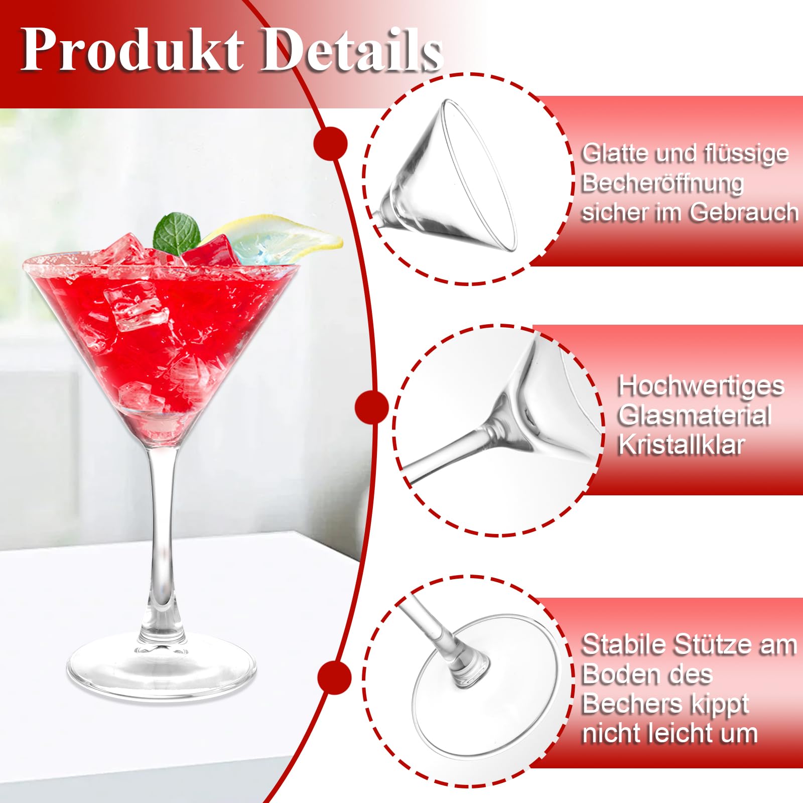 CYEER Lot de 6 Verres à Martini 190ml, Verres à Cocktail Élégants en Cristal Sans Plomb, Forme en V Classique pour Espresso Martini, Cosmopolitan et Manhattan, Résistants au Lave-Vaisselle