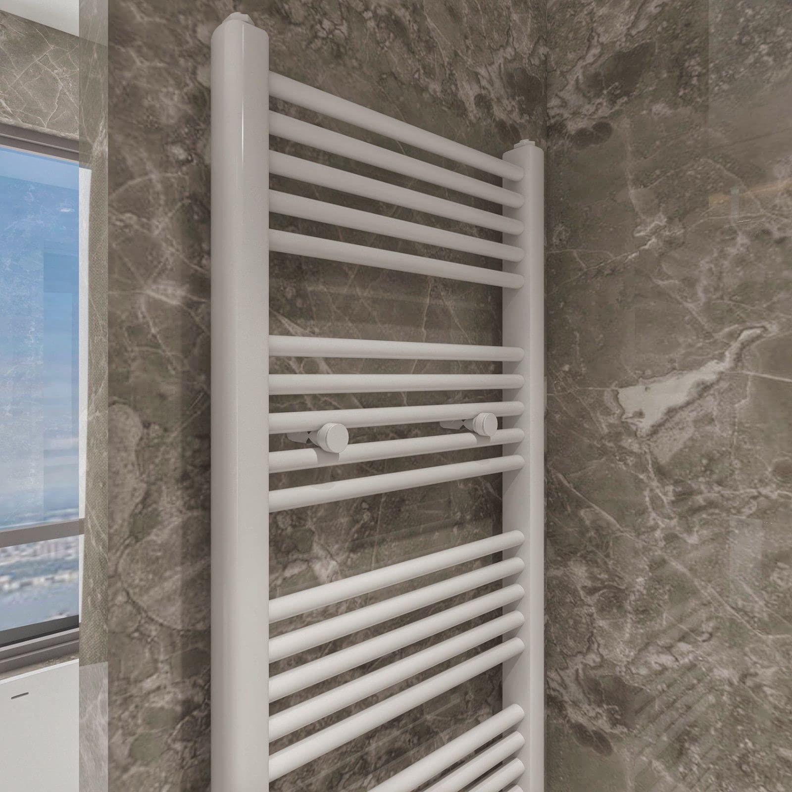 MC Heat Premium Badheizkörper 600x1200 mm - Handtuchwärmer mit flexiblem Anschluss Links/Rechts - Moderne Badheizung mit Mittelanschluss