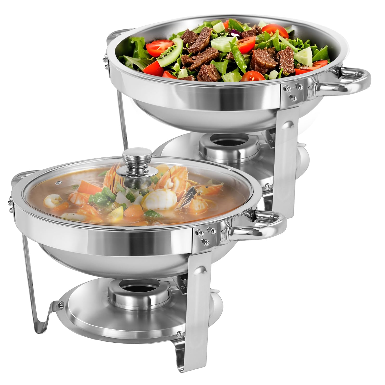 EVGTTI Chafing Dish Buffet Set, 2 Pack 5QT Round Chafers for Catering with Glass Lid, Stainless Steel Food Warmers, Food Warmers for Any Partie