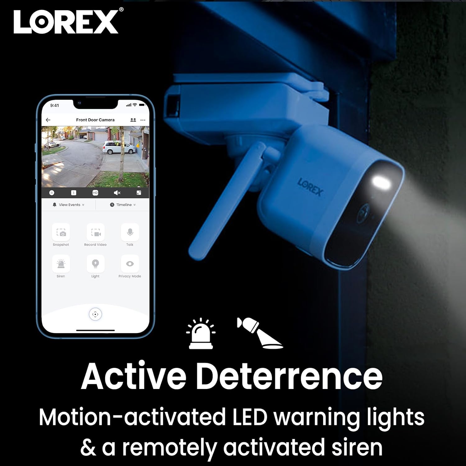 Smartphone displaying Lorex app with notifications and camera view