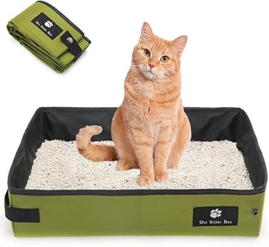 Portable Foldable Cat Litter Box - Waterproof, Leak-Proof for Outdoor Camping, Hotel Stays, Road Trips - Travel Essentials for Cats & Kittens Green, Large