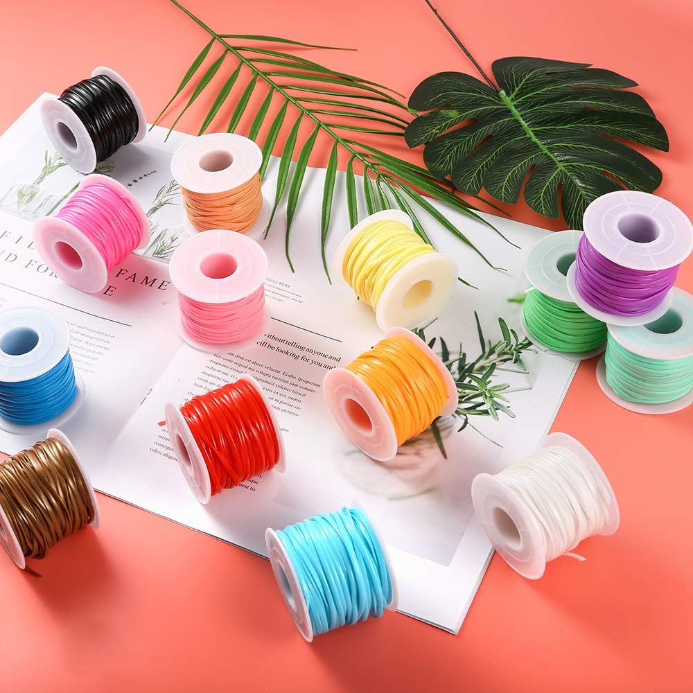 PP OPOUNT 14 Rolls Plastic Lacing Cord, Lanyard String Kit with Snap Clip Hooks and Lobster Clasps, Plastic Lanyard String for DIY Bracelets, Key Chain and Lanyards(1150 Feet)