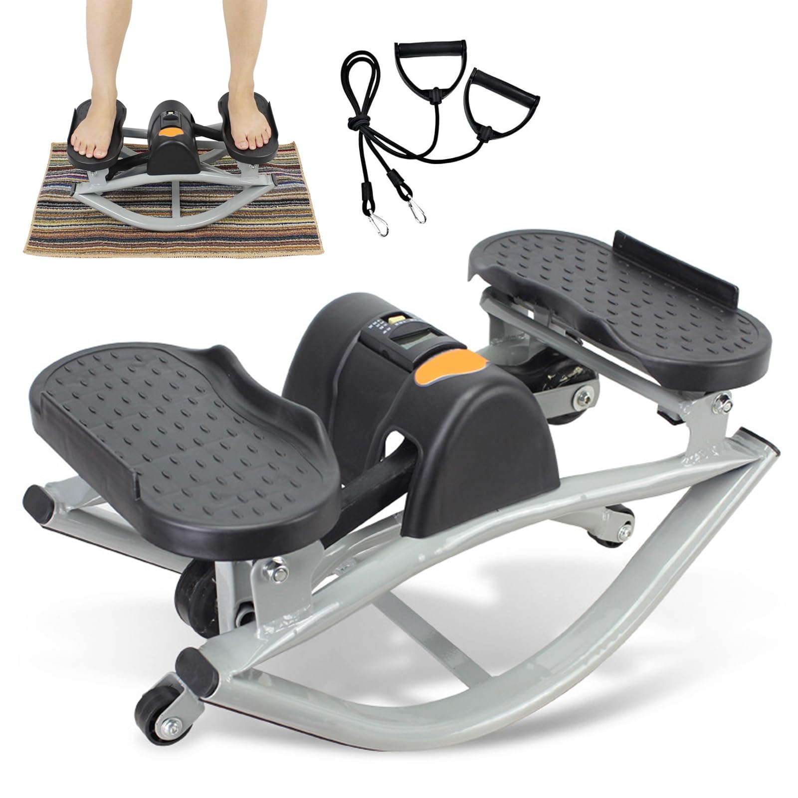 Stepper Oscillante - Stepper Con Movimento Laterale E Display Digitale, Fasce Elastiche per La Resistenza, Compatto E Silenzioso, Ideale per L'allenamento a Casa