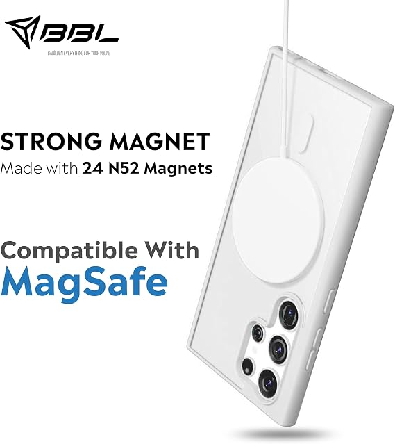 Babilden Samsung için Kılıf Kamera Korumalı Magsafe Wireless Şarj Özellikli Şeffaf Renkli Kılıf (Beyaz, Samsung Galaxy S25 Ultra)