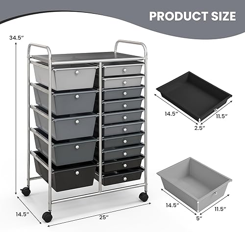 Miniatura 3 de Carrito de almacenamiento con ruedas de 15 cajones, carrito de almacenamiento móvil con ruedas bloqueables para manualidades, herramientas,