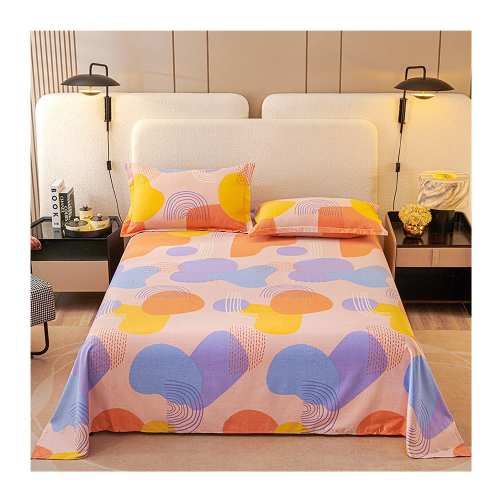 Sabanas Encimera 120x230cm a 245x300cm Algodón Engrosado Flores a Rayas Sábana Plana Superior Solo Ropa de Cama cómoda y Suave para Adultos y niños(Heart,245x300cm)