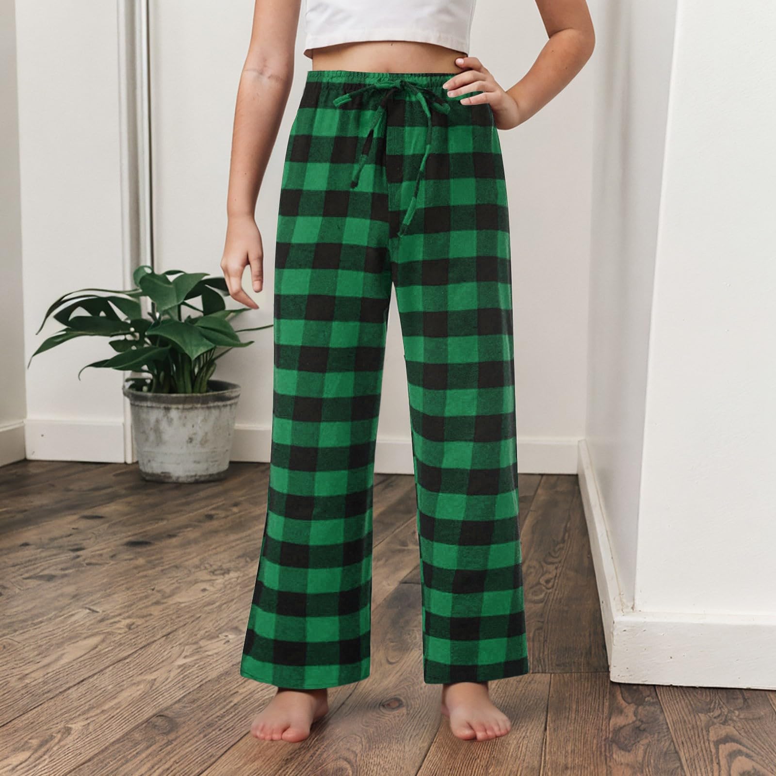 Pantalones de Pijama para Niñas, Pantalones de Sueño Largos a Cuadros, Medias de Pijama Suave con Bolsillos Traje de Niña Adulto Talla Grande