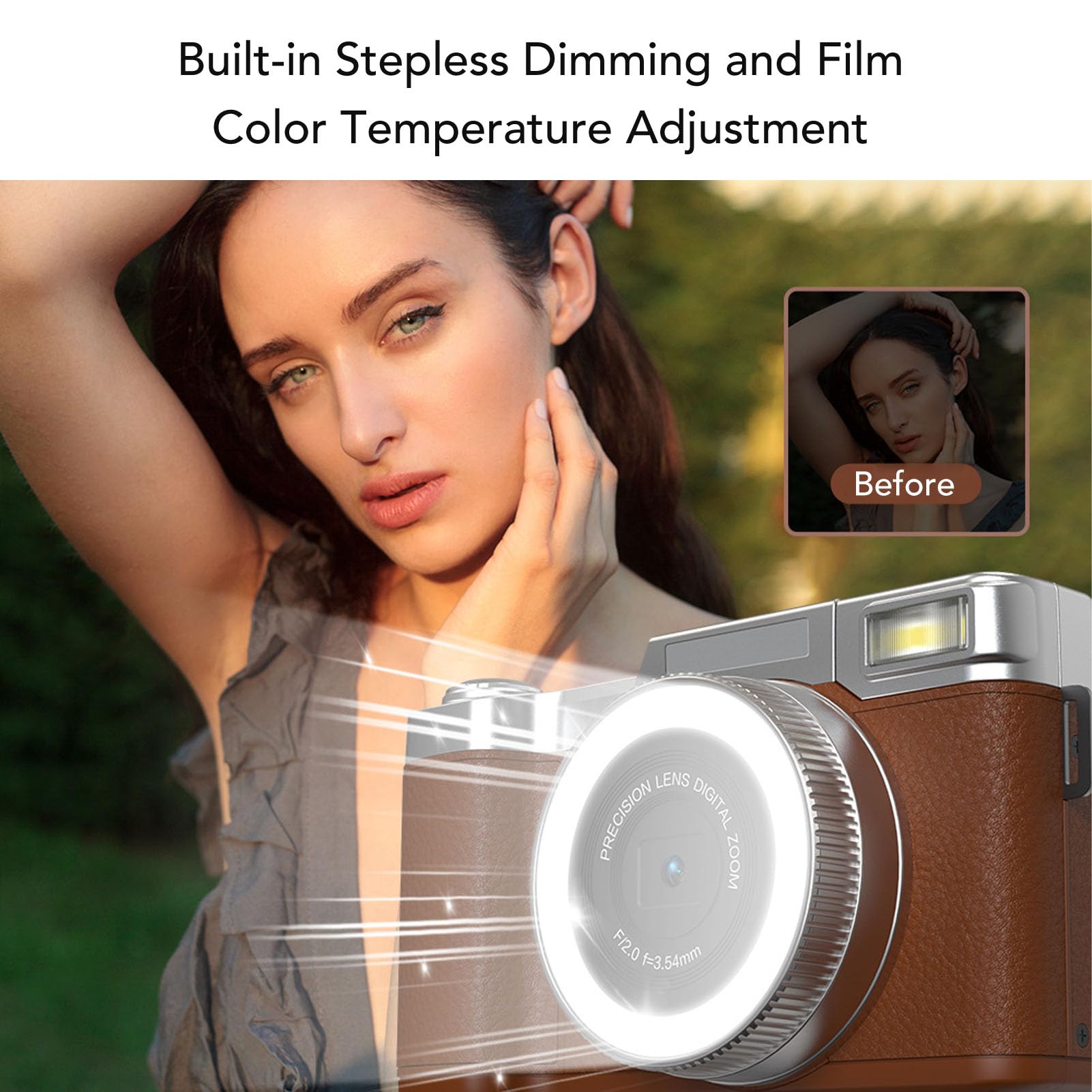 Annadue Fotocamera Digitale 4K per Fotografia, Fotocamera da Vlogging da 64 MP con Schermo di Lancio a 180 °, Autofocus, 16 Filtri retrò e Luce di Bellezza, per Principianti (BROWN)
