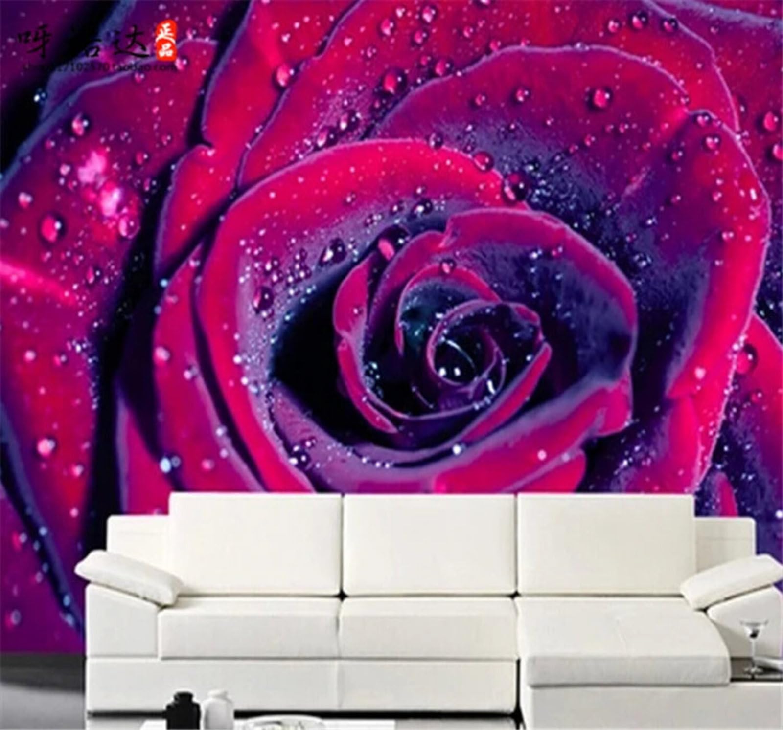 Wallpaper-3D-Xlm 250Cm×170Cm(B×H) Three Dimensional Exquisite Purple Rose Water Droplets 3D Wallpaper Easy Install Feature Office Living Room Sofa Bedroom Tv Background Wall Decoration-250Cm×170Cm