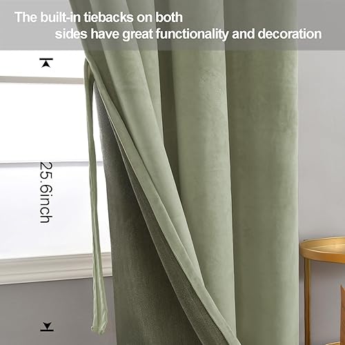 Miniatura 3 de JIUZHEN Cortinas de terciopelo verde salvia, cortinas para ventana de dormitorio, cortinas de oscurecimiento de habitación, cortinas de eficiencia