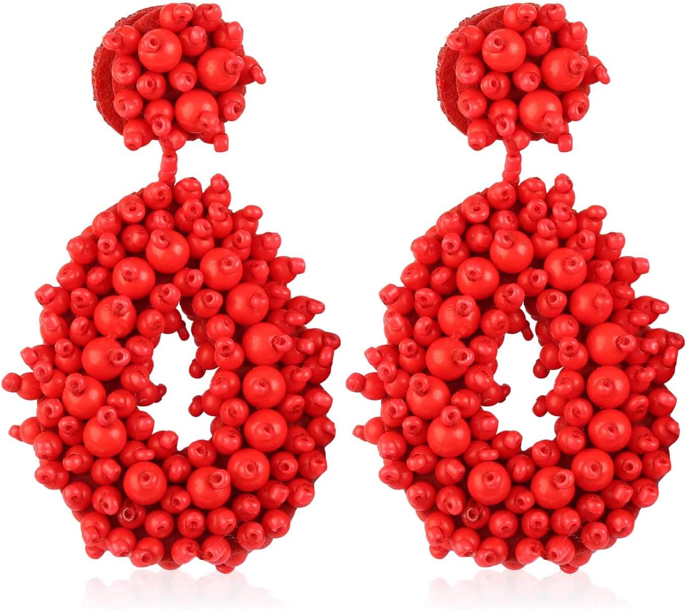 Statement Beaded Hoop Earrings for Women Girls Handmade Bohemian Round Dangling Lightweight Fashion Club Studs Ear Jewelry Accessory Gift for Ladies Auntie with Gushion Present Box