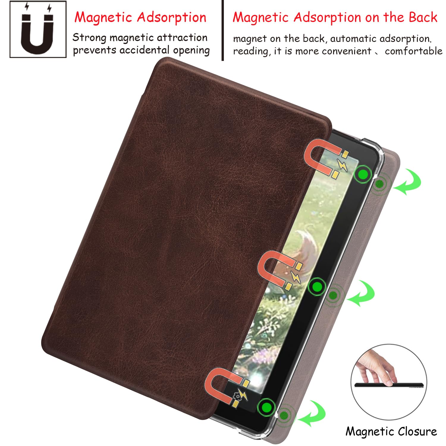 Transparent TPU Back Case for 6'' Bigme B6 Color/Bigme B6 Ultra-Thin Lightweight Enhanced Auto Sleep/Wake Cover with Thickened Corners, Magnetic Closure (Cowhide Brown) - 5