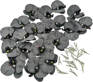 Artificial Flower Heads Silk Orchid That Look Real,Fake Orchid Flowers with Clips,Tropical Faux Flower Heads DIY Orchid Clips,Wreath, Gift, Cake Decoration (20, Black)