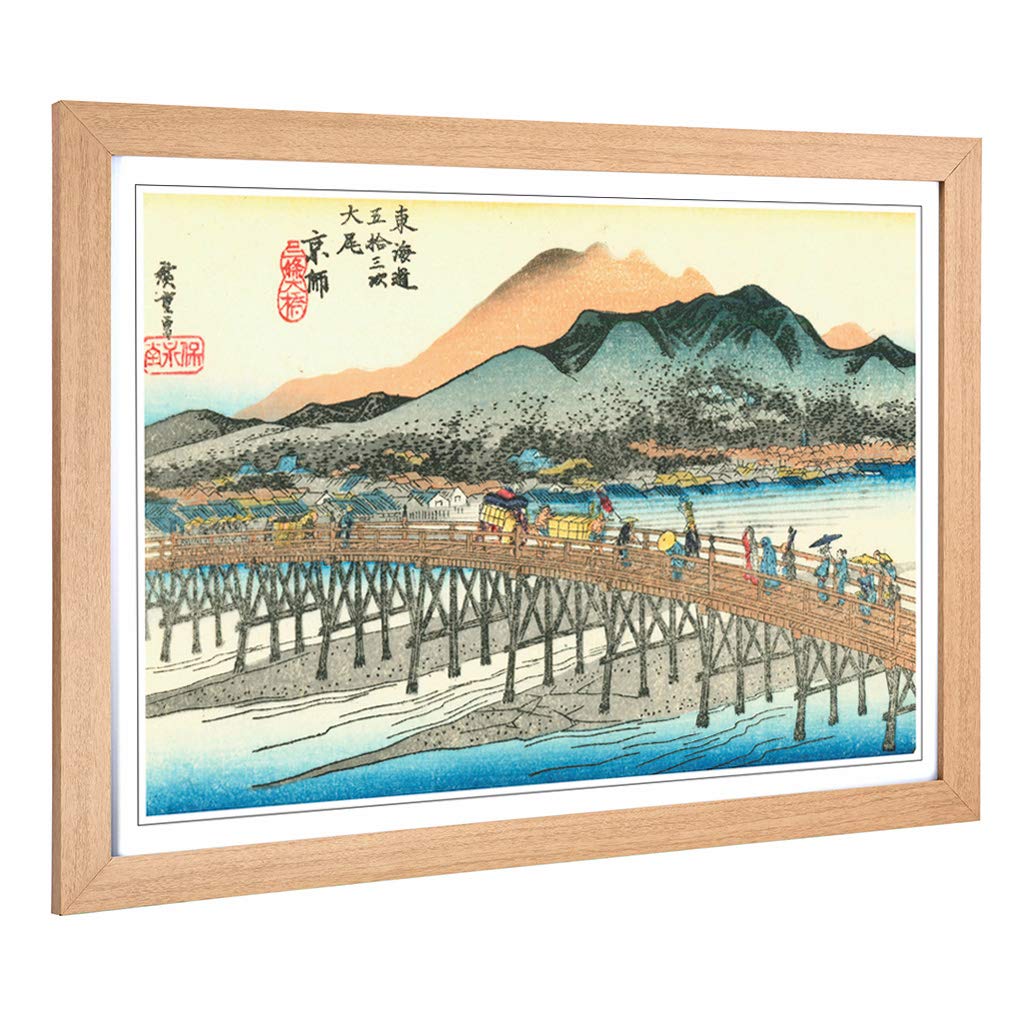 Big Box Art Framed Print of Hiroshige Japanese Oriental Kyoto Design | Wall Art Picture | Home Decor for Kitchen, Living Room, Bedroom, Hallway, Oak, A2 / 24.5x18 Inch / 62x45cm