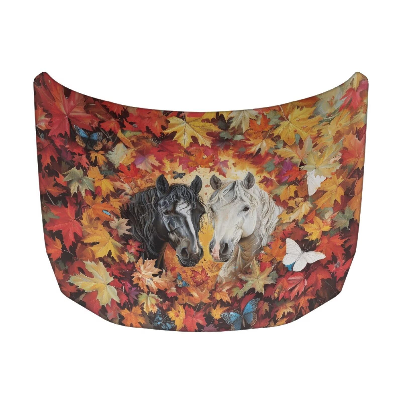 Car Hood Cover Protector Fall Horse Maple Leaf Print Waterproof Car Hood Wrap Blanket Auto Flag Automotive Fall Exterior Accessories for Sedans SUVs Pickups Trucks Jeeps