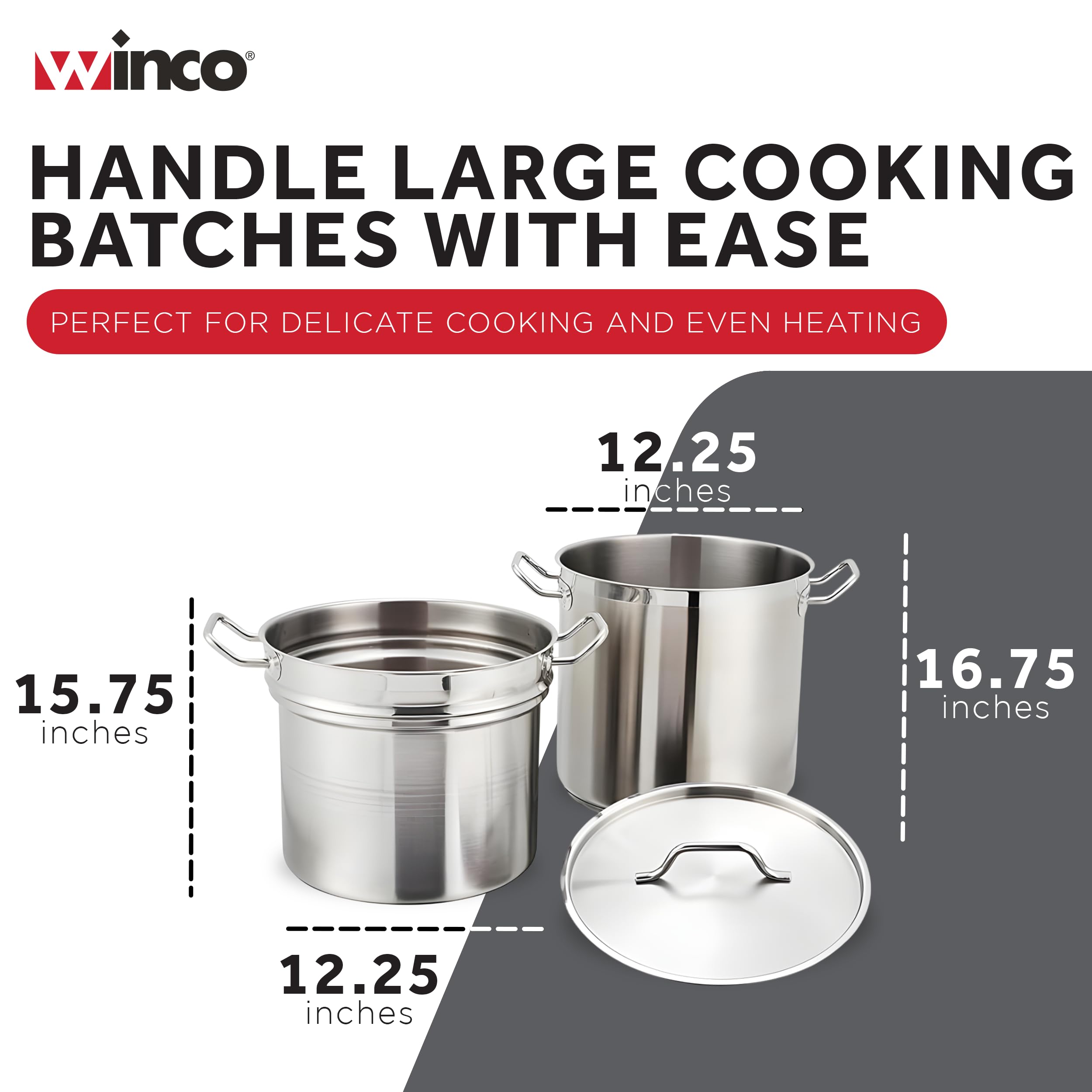 Winco 20qt Stainless Steel Double Boiler -4